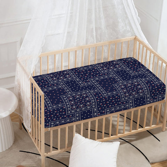 Blue Floral Patchwork Pattern Print Baby Crib Sheet