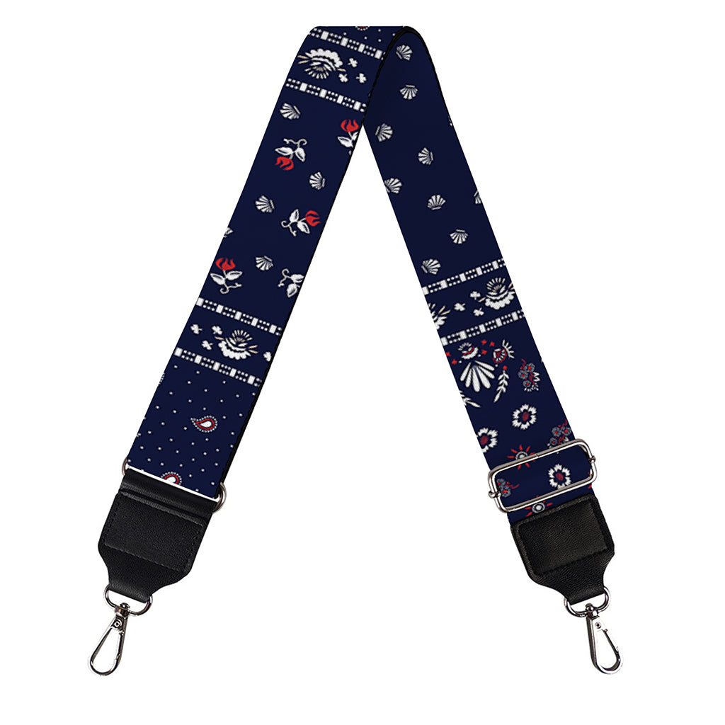 Blue Floral Patchwork Pattern Print Bag Strap