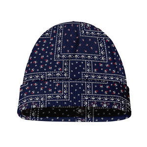 Blue Floral Patchwork Pattern Print Beanie