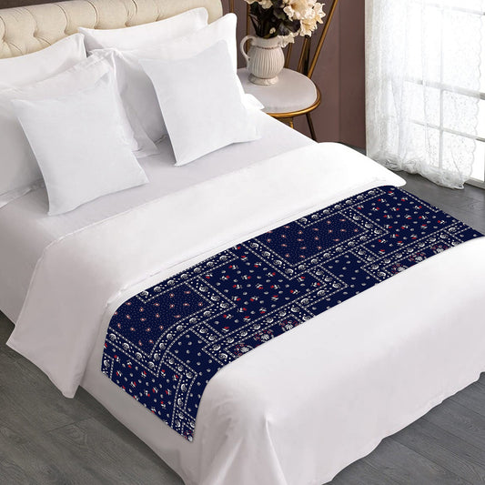 Blue Floral Patchwork Pattern Print Bed Runner