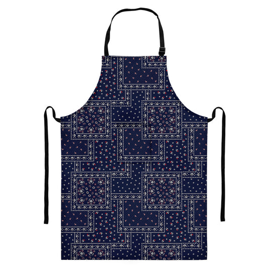 Blue Floral Patchwork Pattern Print Bib Apron With Pocket