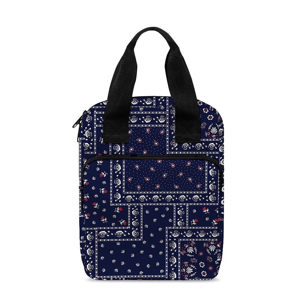 Blue Floral Patchwork Pattern Print Bible Tote Bag