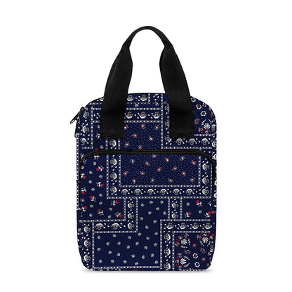 Blue Floral Patchwork Pattern Print Bible Tote Bag