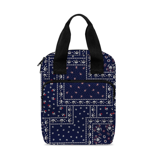 Blue Floral Patchwork Pattern Print Bible Tote Bag