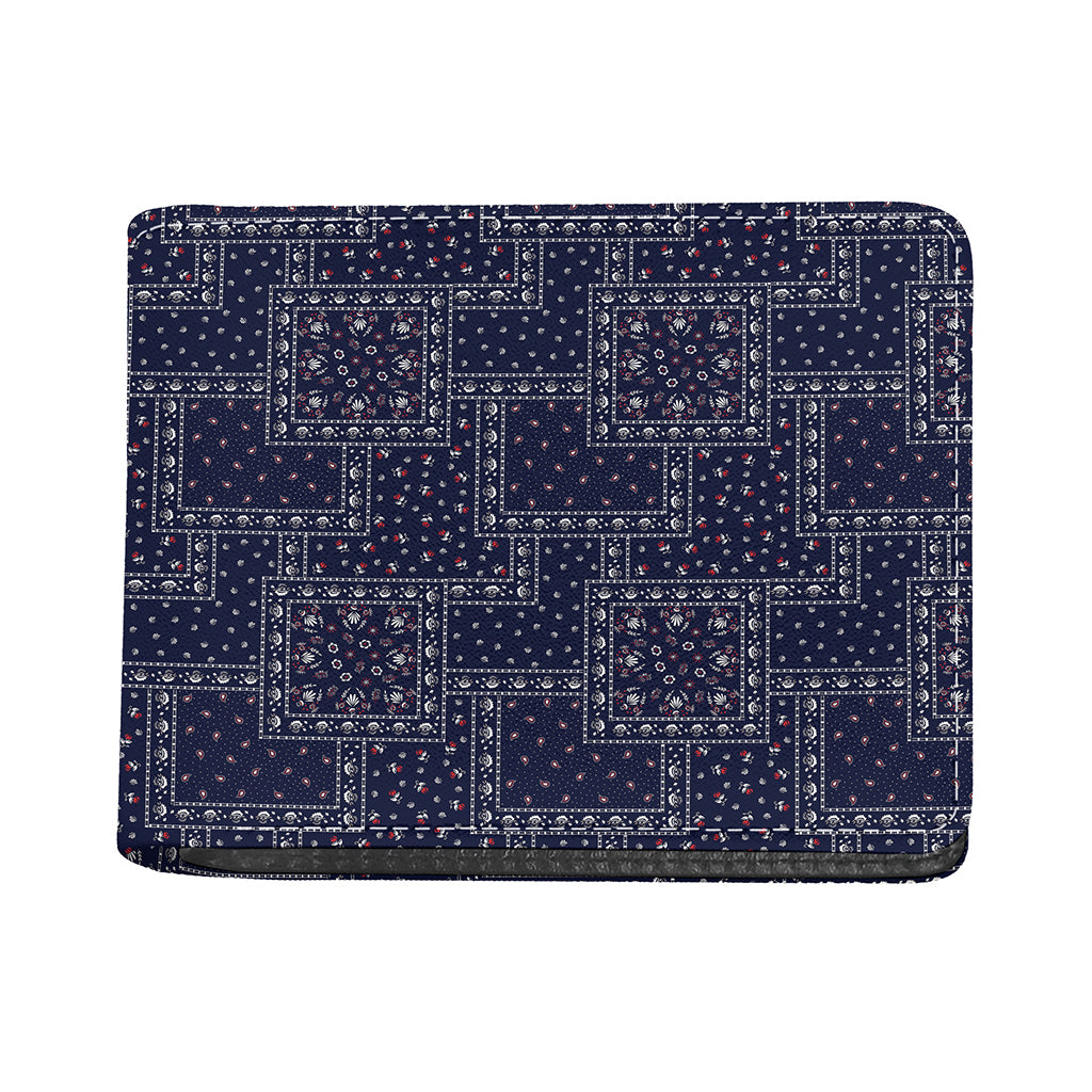 Blue Floral Patchwork Pattern Print Bifold Wallet