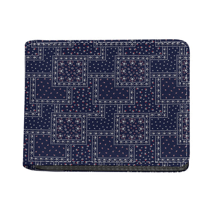 Blue Floral Patchwork Pattern Print Bifold Wallet