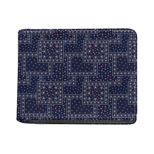 Blue Floral Patchwork Pattern Print Bifold Wallet
