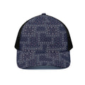 Blue Floral Patchwork Pattern Print Black Mesh Trucker Hat