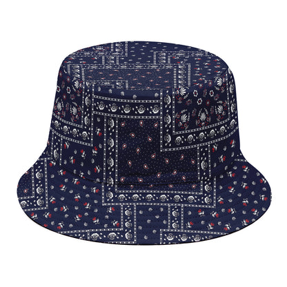 Blue Floral Patchwork Pattern Print Bucket Hat
