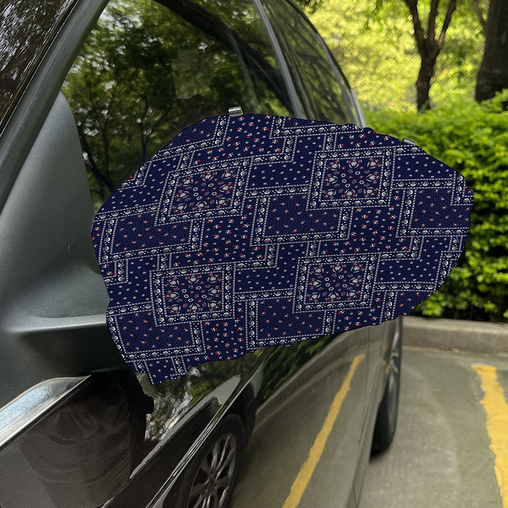 Blue Floral Patchwork Pattern Print Car Side Mirror Covers