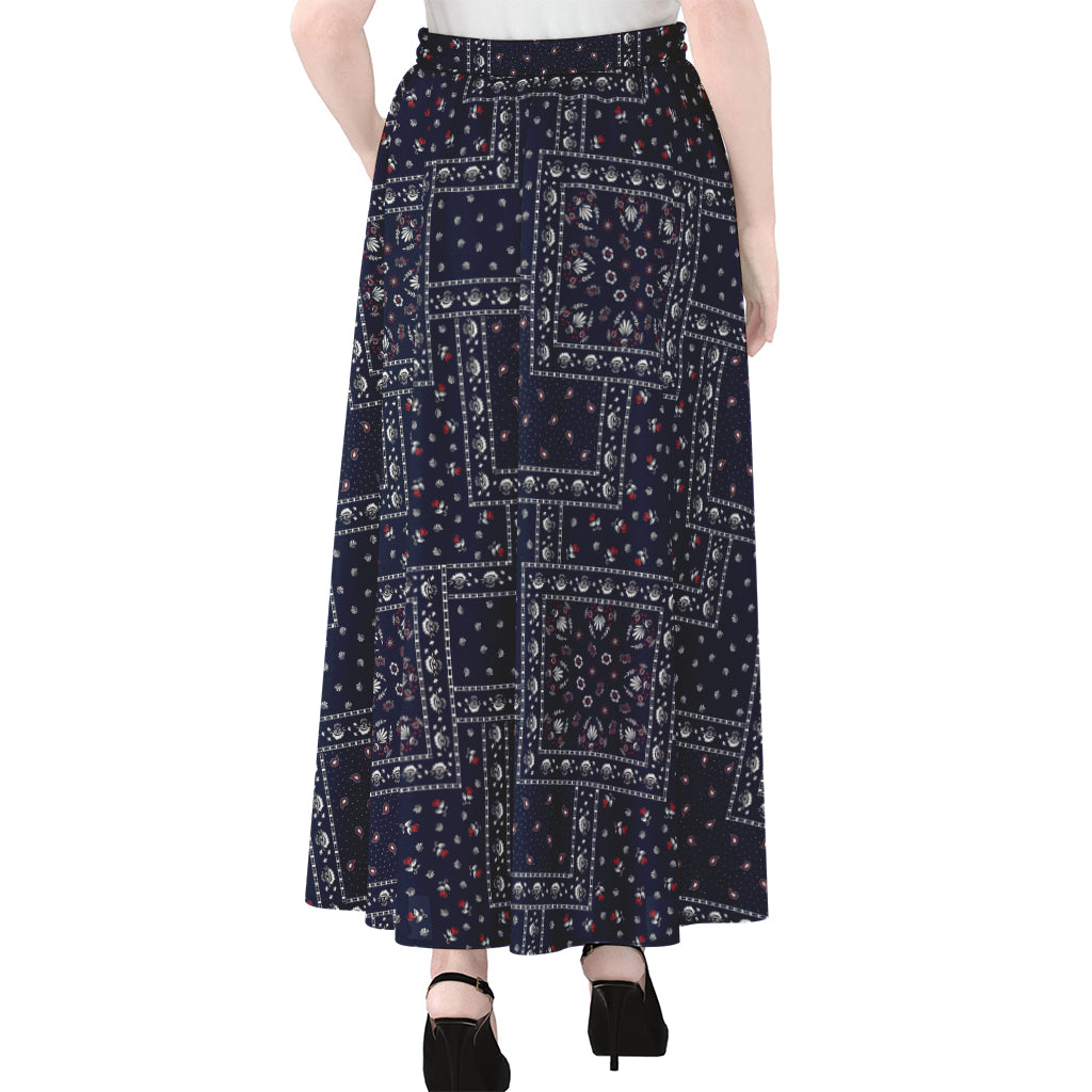 Blue Floral Patchwork Pattern Print Chiffon Maxi Skirt