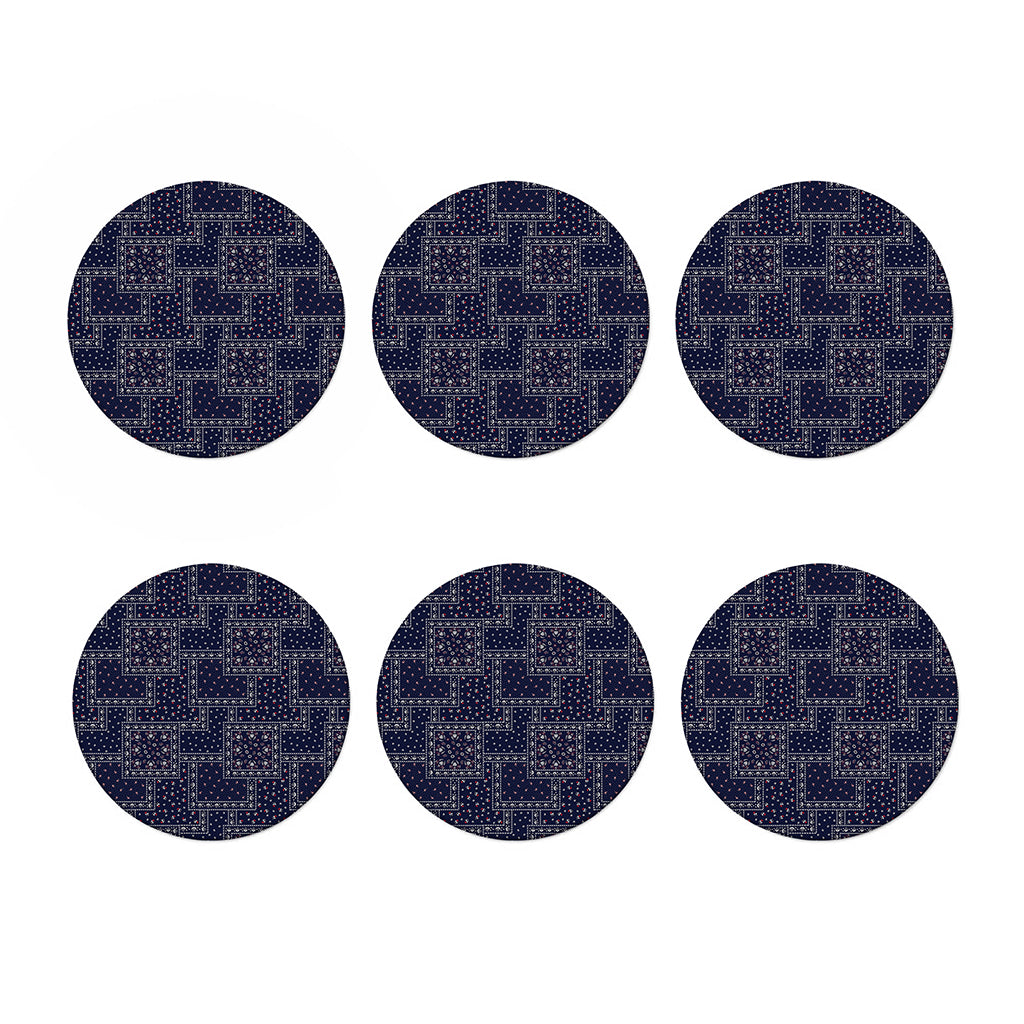 Blue Floral Patchwork Pattern Print Coaster Set