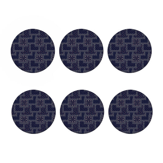 Blue Floral Patchwork Pattern Print Coaster Set