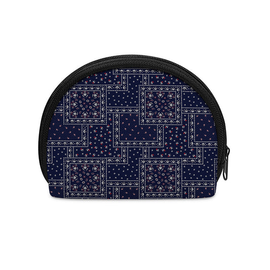 Blue Floral Patchwork Pattern Print Coin Purse