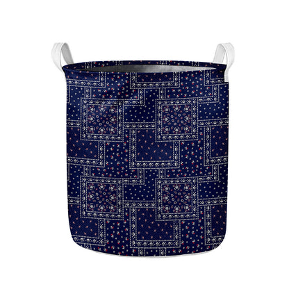 Blue Floral Patchwork Pattern Print Collapsible Laundry Basket