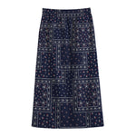 Blue Floral Patchwork Pattern Print Cotton Front Slit Maxi Skirt