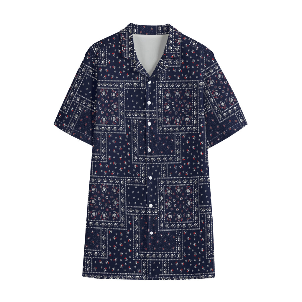 Blue Floral Patchwork Pattern Print Cotton Hawaiian Shirt