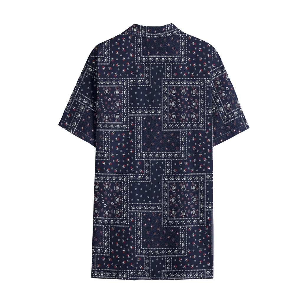 Blue Floral Patchwork Pattern Print Cotton Hawaiian Shirt