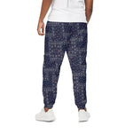Blue Floral Patchwork Pattern Print Cotton Pants
