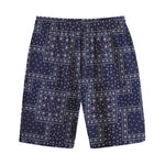 Blue Floral Patchwork Pattern Print Cotton Shorts