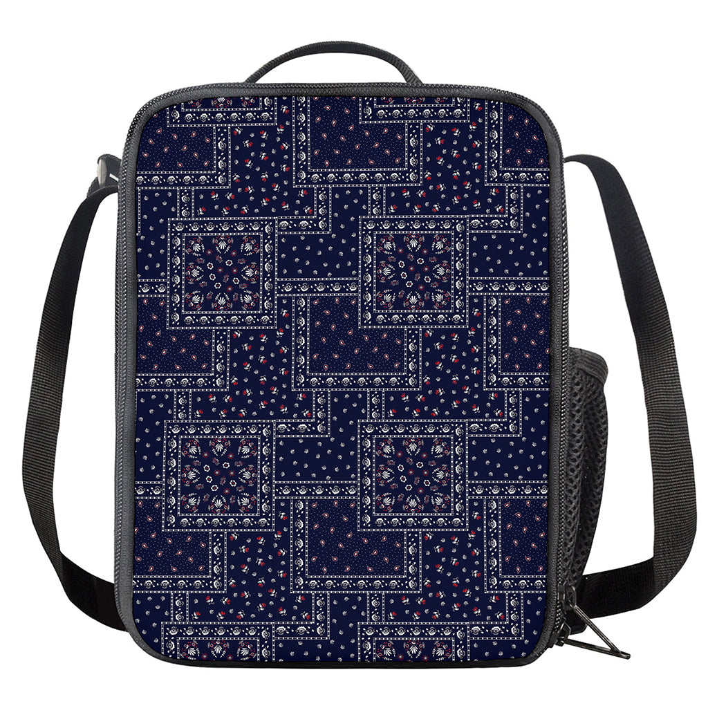 Blue Floral Patchwork Pattern Print Crossbody Lunch Bag