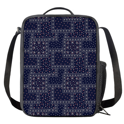 Blue Floral Patchwork Pattern Print Crossbody Lunch Bag