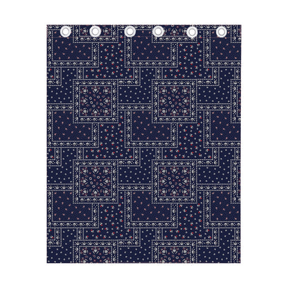 Blue Floral Patchwork Pattern Print Curtain