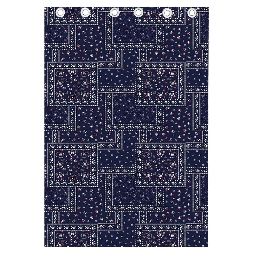 Blue Floral Patchwork Pattern Print Curtain