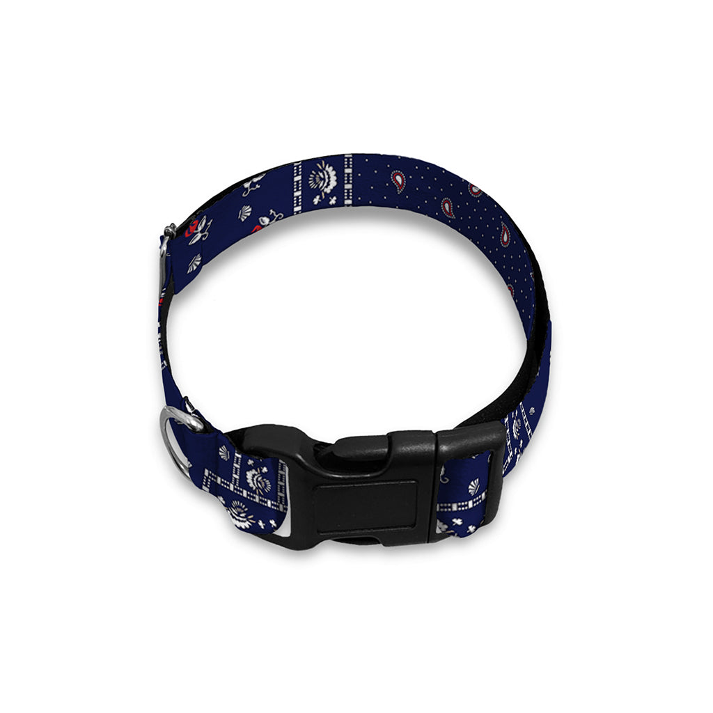 Blue Floral Patchwork Pattern Print Dog Collar