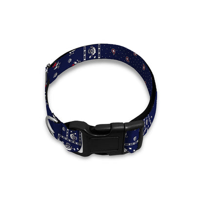 Blue Floral Patchwork Pattern Print Dog Collar
