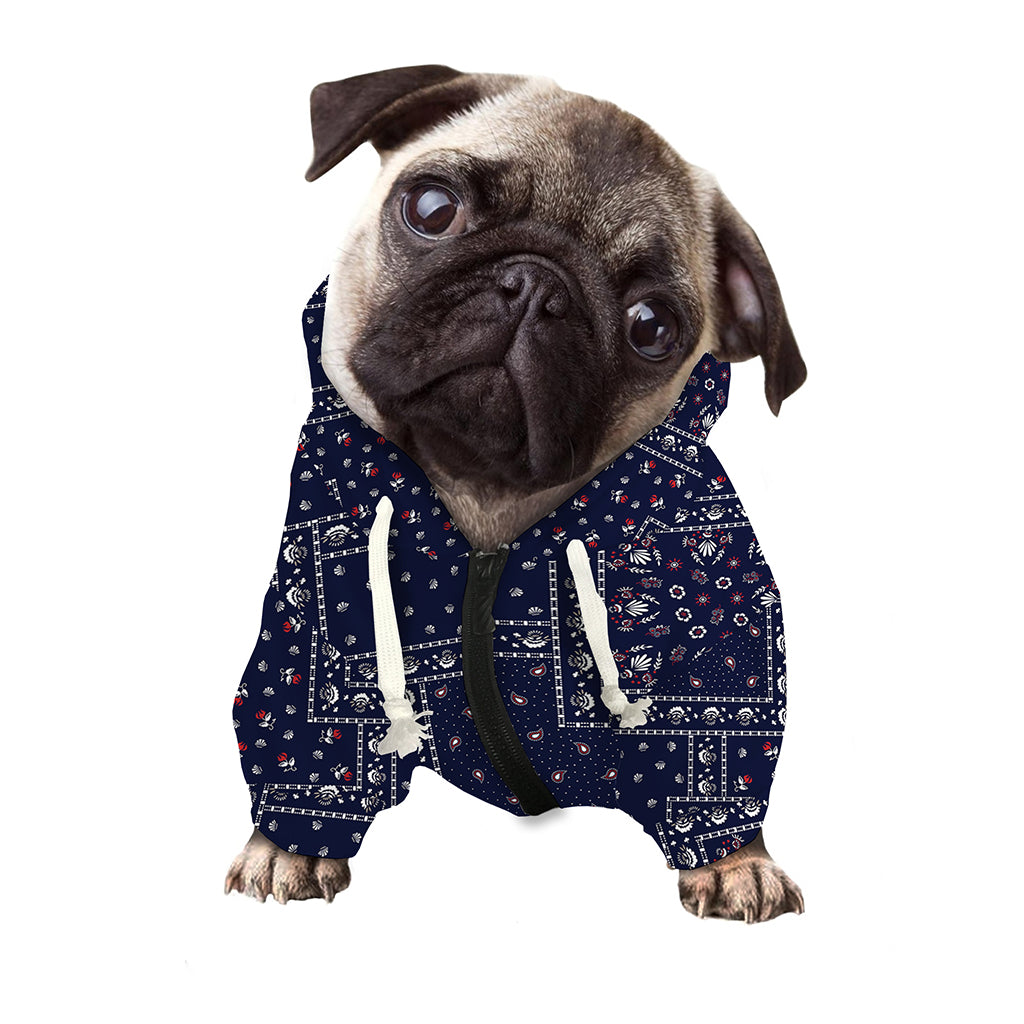 Blue Floral Patchwork Pattern Print Dog Zip Up Hoodie