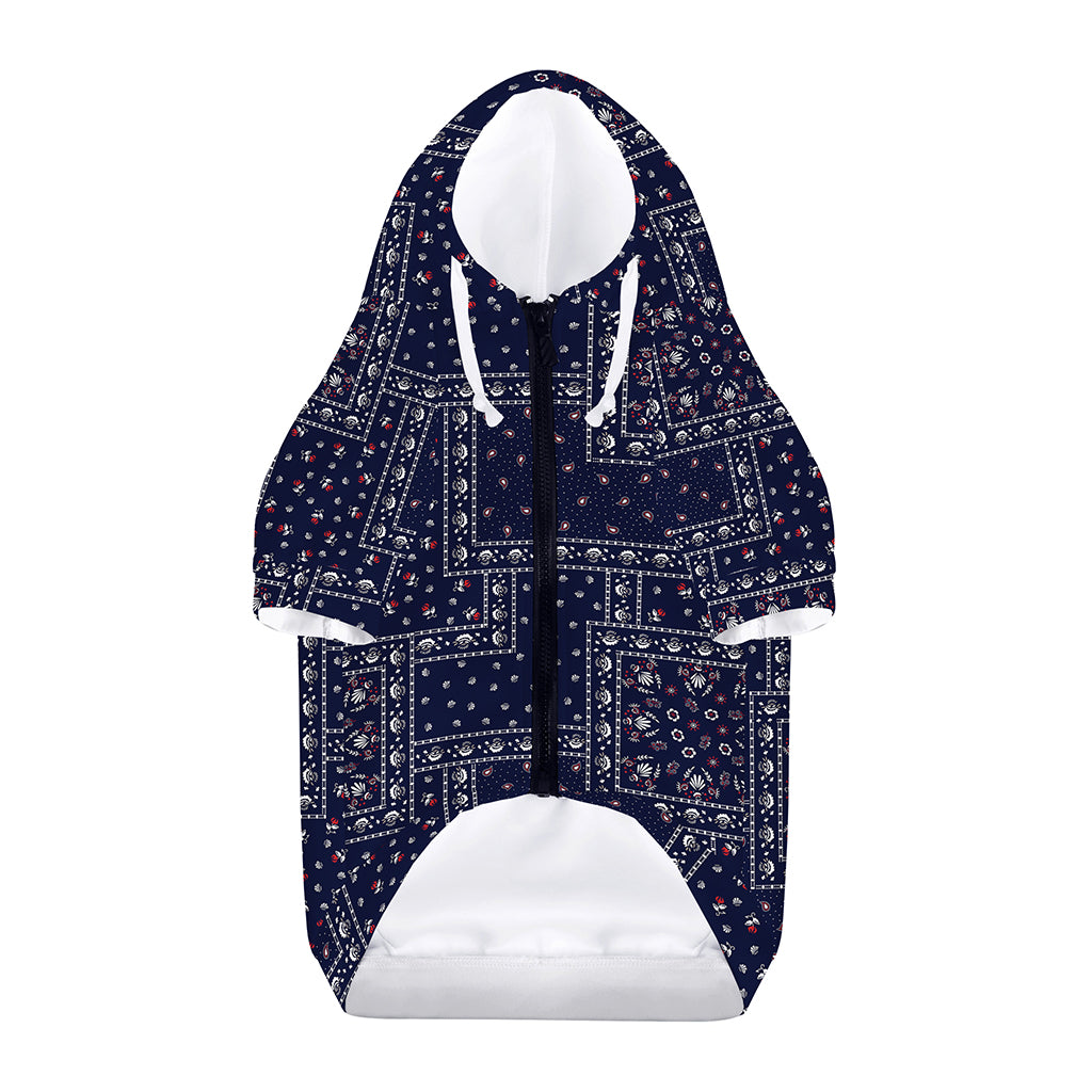 Blue Floral Patchwork Pattern Print Dog Zip Up Hoodie