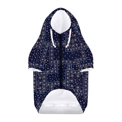 Blue Floral Patchwork Pattern Print Dog Zip Up Hoodie
