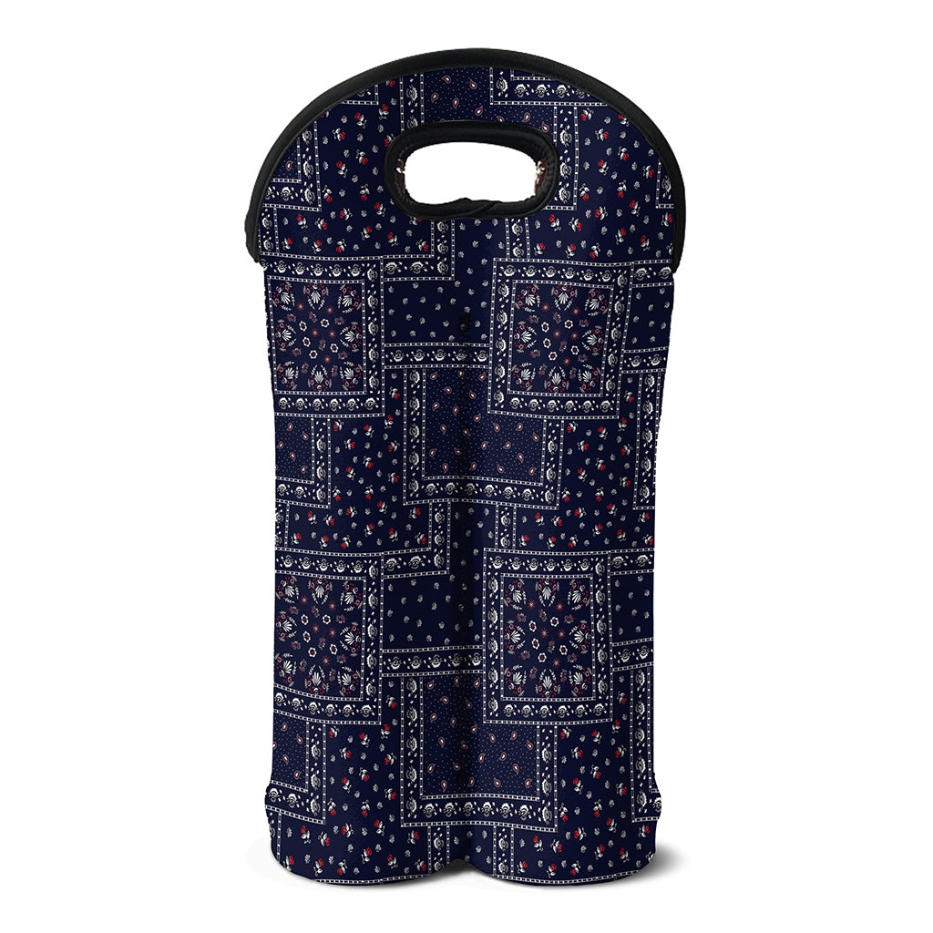 Blue Floral Patchwork Pattern Print Double Neoprene Wine Tote