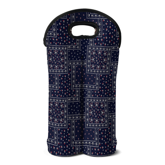 Blue Floral Patchwork Pattern Print Double Neoprene Wine Tote