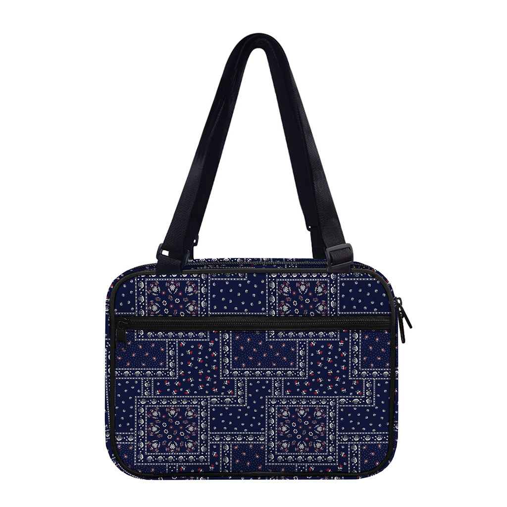 Blue Floral Patchwork Pattern Print Double Strap Bible Bag