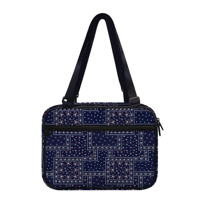 Blue Floral Patchwork Pattern Print Double Strap Bible Bag