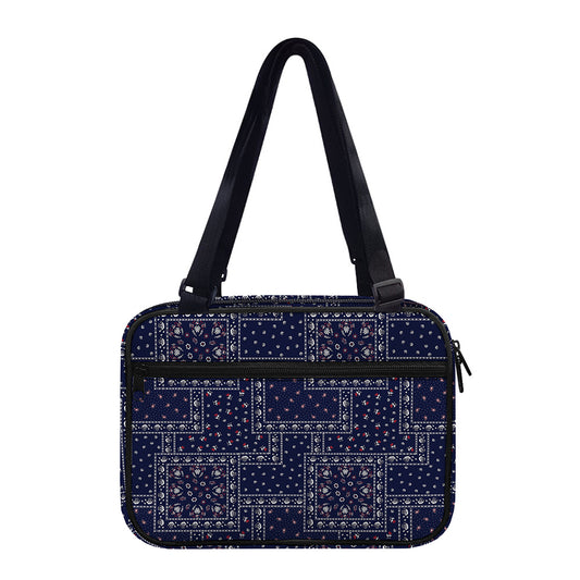 Blue Floral Patchwork Pattern Print Double Strap Bible Bag
