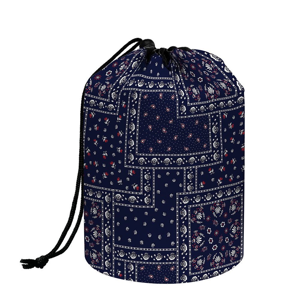 Blue Floral Patchwork Pattern Print Drawstring Makeup Bag