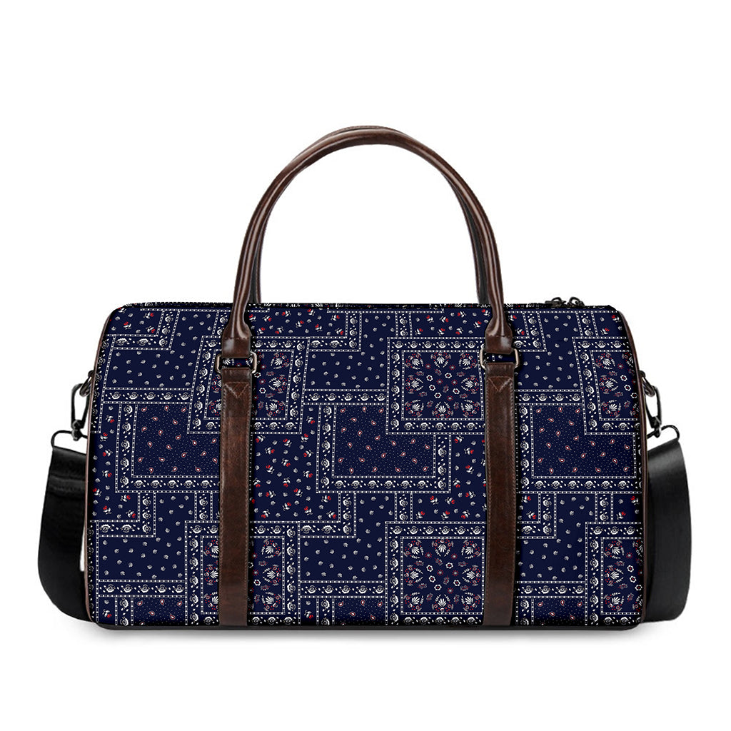 Blue Floral Patchwork Pattern Print Duffle Bag