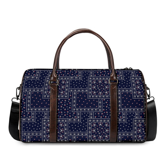 Blue Floral Patchwork Pattern Print Duffle Bag