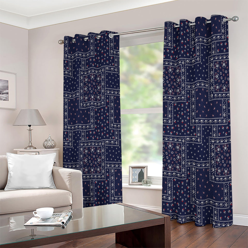 Blue Floral Patchwork Pattern Print Extra Wide Grommet Curtains