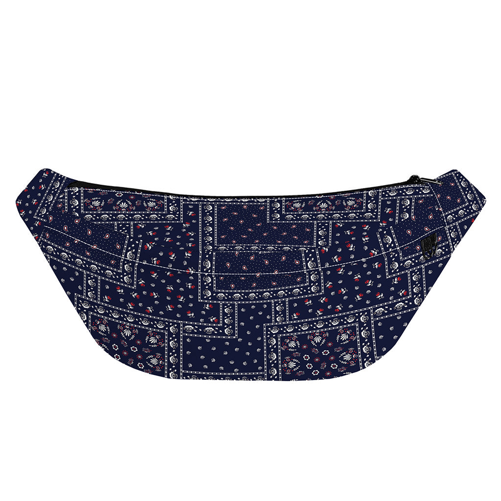 Blue Floral Patchwork Pattern Print Fanny Pack