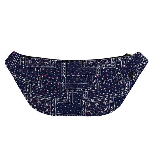 Blue Floral Patchwork Pattern Print Fanny Pack