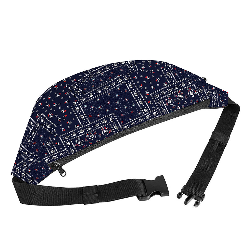 Blue Floral Patchwork Pattern Print Fanny Pack