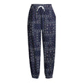 Blue Floral Patchwork Pattern Print Fleece Lined Knit Pants
