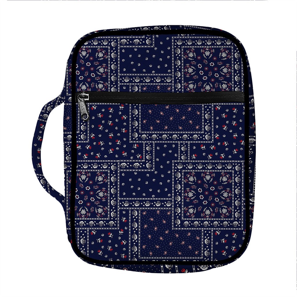 Blue Floral Patchwork Pattern Print Front Pocket Bible Bag