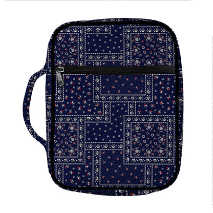Blue Floral Patchwork Pattern Print Front Pocket Bible Bag