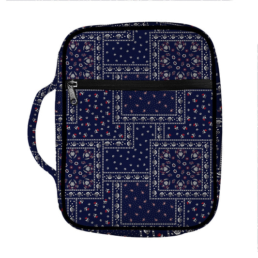Blue Floral Patchwork Pattern Print Front Pocket Bible Bag