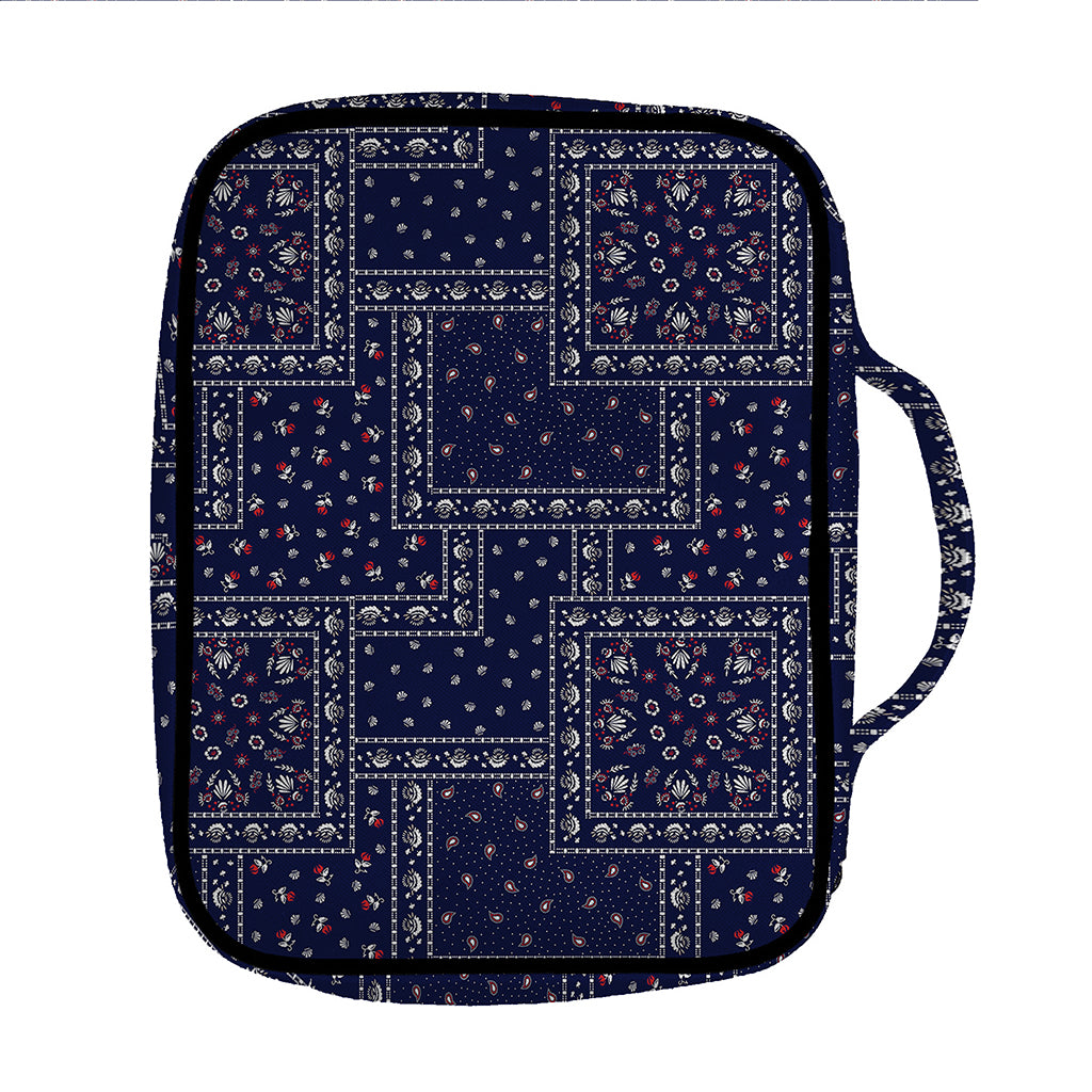 Blue Floral Patchwork Pattern Print Front Pocket Bible Bag